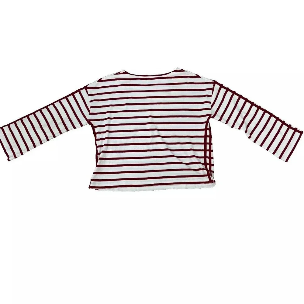 Loft Womens Top Stripe Red White Cotton 3/4 Sleeve Boat Neck Workwear Casual L - Picture 2 of 8